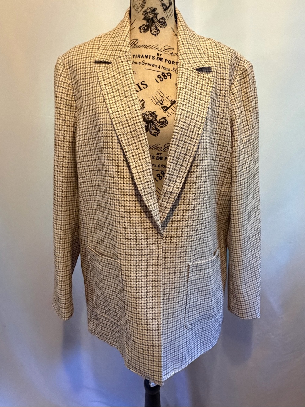 Anne Klein Cream and Brown Checked Blazer